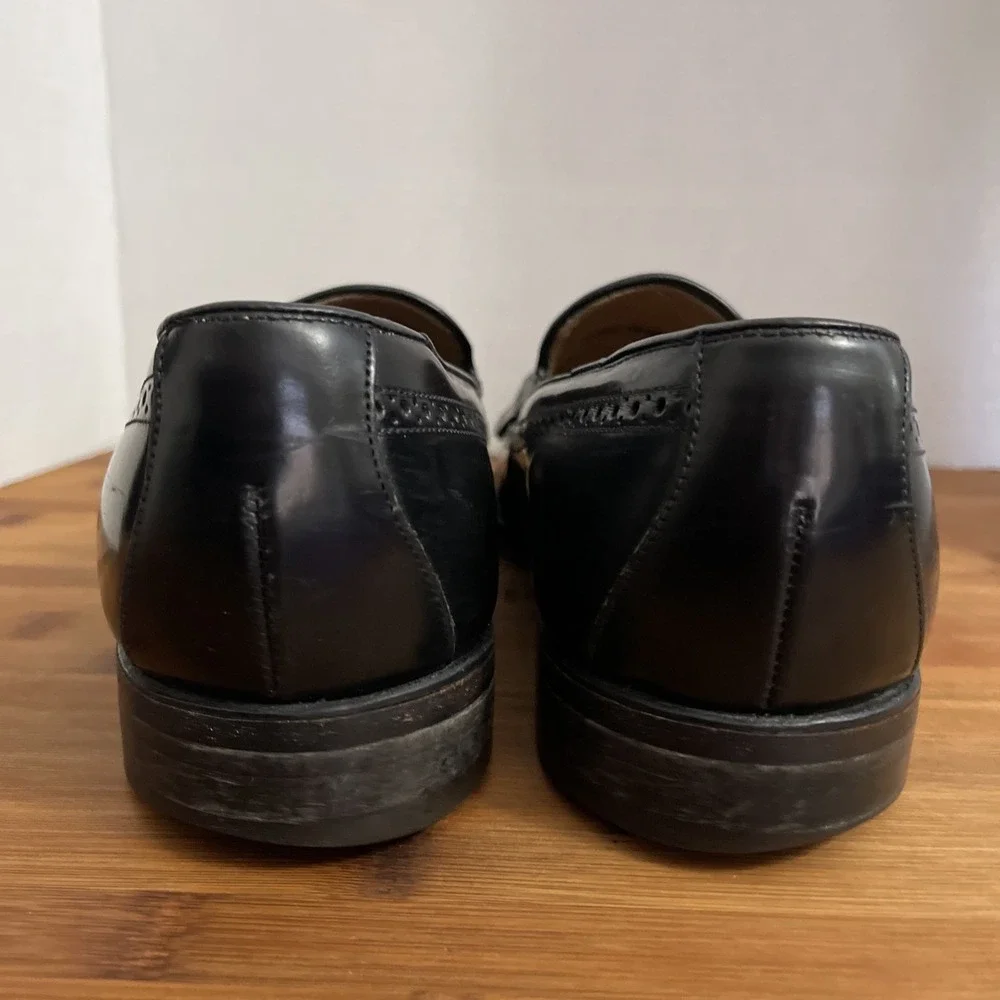Johnston & Murphy‎ Mens Black Leather Wingtip Kiltie Loafers 9.5 D 24-93310